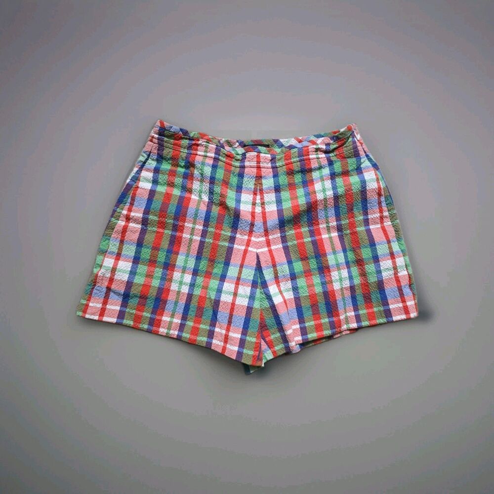 Kate Spade Coastal Plaid Seersucker Shorts Women Size 2 Beach Golf Resort Luxury
